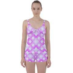 Geometric Chevrons Angles Pink Tie Front Two Piece Tankini