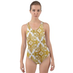 Gold Pattern Wallpaper Fleur Cut-out Back One Piece Swimsuit