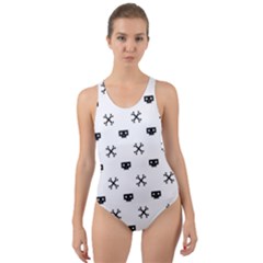 Black Pixel Skull Pirate Cut-out Back One Piece Swimsuit