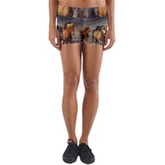 Horses Stampede Nature Running Yoga Shorts by Celenk