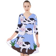 Friends Not Food - Cute Cow Quarter Sleeve Front Wrap Dress	 by Valentinaart