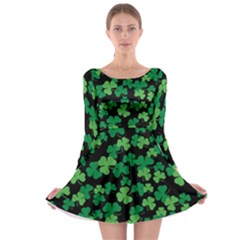 St  Patricks Day Clover Pattern Long Sleeve Skater Dress by Valentinaart