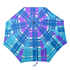 Gingham Pattern Blue Purple Shades Folding Umbrellas by Sapixe