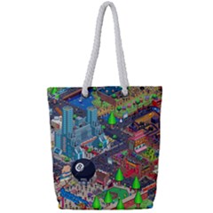 Pixel Art City Full Print Rope Handle Tote (small) by Sapixe