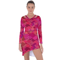 Red Background Pattern Square Asymmetric Cut-out Shift Dress