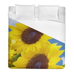 Sunflower Floral Yellow Blue Sky Flowers Photography Duvet Cover (full/ Double Size) by yoursparklingshop