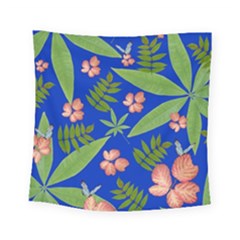 Leaves On Blue Square Tapestry (small) by LoolyElzayat