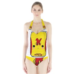 Kawaii Cute Tennants Lager Can Halter Swimsuit by CuteKawaii1982