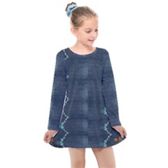 Blue Denim Pattern Native American Beads Pattern By Flipstylez Designs Kids  Long Sleeve Dress by flipstylezfashionsLLC