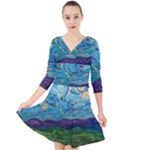 A Very Very Starry Night Quarter Sleeve Front Wrap Dress