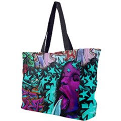 Graffiti Woman And Monsters Turquoise Cyan And Purple Bright Urban Art With Stars Simple Shoulder Bag by genx