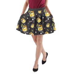 Doge Much Thug Wow Pattern Funny Kekistan Meme Dog Black Background A-line Pocket Skirt