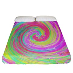 Groovy Abstract Pink And Blue Liquid Swirl Painting Fitted Sheet (queen Size) by myrubiogarden