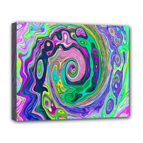 Groovy Abstract Aqua And Navy Lava Liquid Swirl Deluxe Canvas 20  X 16  (stretched) by myrubiogarden