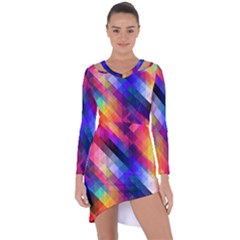 Abstract Background Colorful Pattern Asymmetric Cut-out Shift Dress