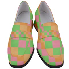 Checkerboard Pastel Squares Women s Chunky Heel Loafers