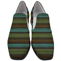 Stripes Teal Yellow Brown Grey Slip On Heel Loafers