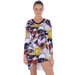 Graffiti Urban Colorful Graffiti City Wall Hip Hop Music Singers Asymmetric Cut-out Shift Dress