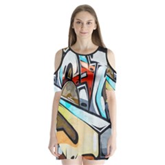 Blue Face King Graffiti Street Art Urban Blue And Orange Face Abstract Hiphop Shoulder Cutout Velvet One Piece by genx