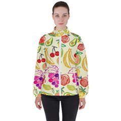 Seamless Pattern Fruit High Neck Windbreaker (women) by Mariart