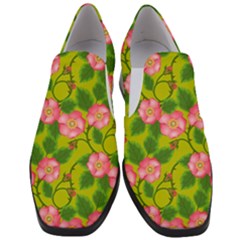 Roses Flowers Pattern Bud Pink Slip On Heel Loafers