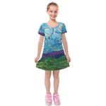 A Very Very Starry Night Kids  Short Sleeve Velvet Dress