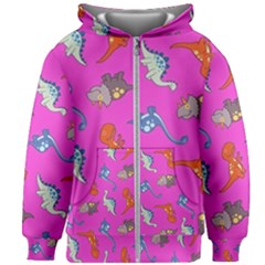 Dinosaurs - Fuchsia Kids  Zipper Hoodie Without Drawstring