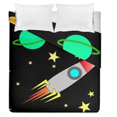 Planet Rocket Space Stars Duvet Cover Double Side (queen Size) by Wegoenart