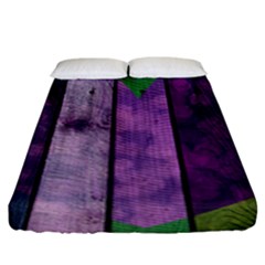 Wood Wall Heart Purple Green Fitted Sheet (king Size) by snowwhitegirl