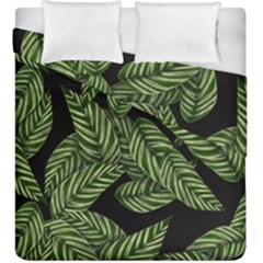 Tropical Leaves On Black Duvet Cover Double Side (king Size) by snowwhitegirl