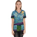 A Very Very Starry Night Women s V-Neck Scrub Top