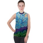 A Very Very Starry Night Mock Neck Chiffon Sleeveless Top