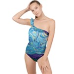 A Very Very Starry Night Frilly One Shoulder Swimsuit