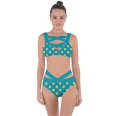 Toast With Cheese Funny Retro Pattern Turquoise Green Background Bandaged Up Bikini Set  by genx
