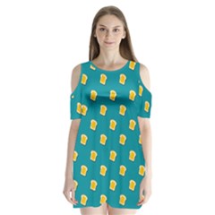 Toast With Cheese Funny Retro Pattern Turquoise Green Background Shoulder Cutout Velvet One Piece by genx