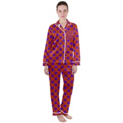 Purple Stars Pattern On Orange Satin Long Sleeve Pyjamas Set by BrightVibesDesign