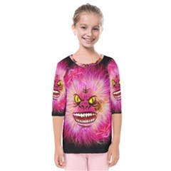 Monster Pink Eyes Aggressive Fangs Kids  Quarter Sleeve Raglan Tee