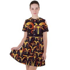 Stylised Horns Black Pattern Short Sleeve Shoulder Cut Out Dress 