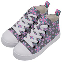 Seamless Pattern Flowers Pink Kids  Mid-top Canvas Sneakers