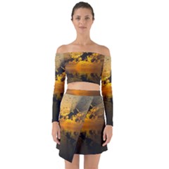 Sunset Reflection Birds Clouds Sky Off Shoulder Top With Skirt Set