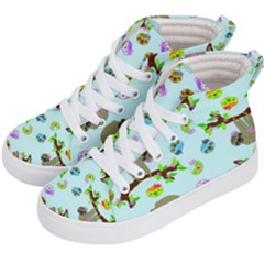 Sloth Aqua Blue Cute Cartoon Tile Green Kids  Hi-top Skate Sneakers