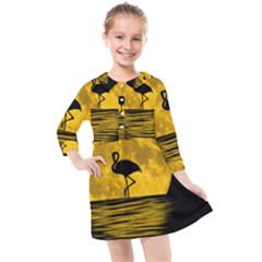 Moon Reflection Flamenco Animal Kids  Quarter Sleeve Shirt Dress