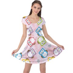 Owl Bird Cute Pattern Background Cap Sleeve Dress