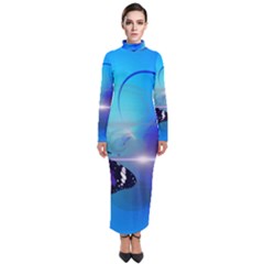 Butterfly Animal Insect Turtleneck Maxi Dress