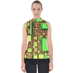 Blocks Cubes Green Mock Neck Shell Top