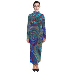 Fractal Abstract Line Wave Turtleneck Maxi Dress