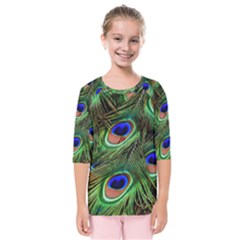 Peacock Feathers Plumage Iridescent Kids  Quarter Sleeve Raglan Tee