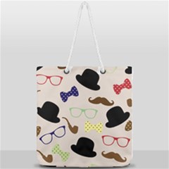 Moustache Hat Bowler Bowler Hat Full Print Rope Handle Tote (large) by Sapixe