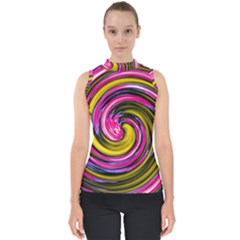 Swirl Vortex Motion Pink Yellow Mock Neck Shell Top