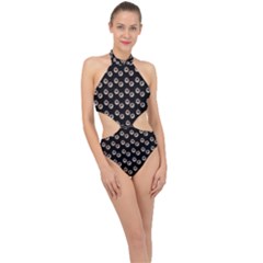 Kawaii Dougnut Black Pattern Halter Side Cut Swimsuit by snowwhitegirl